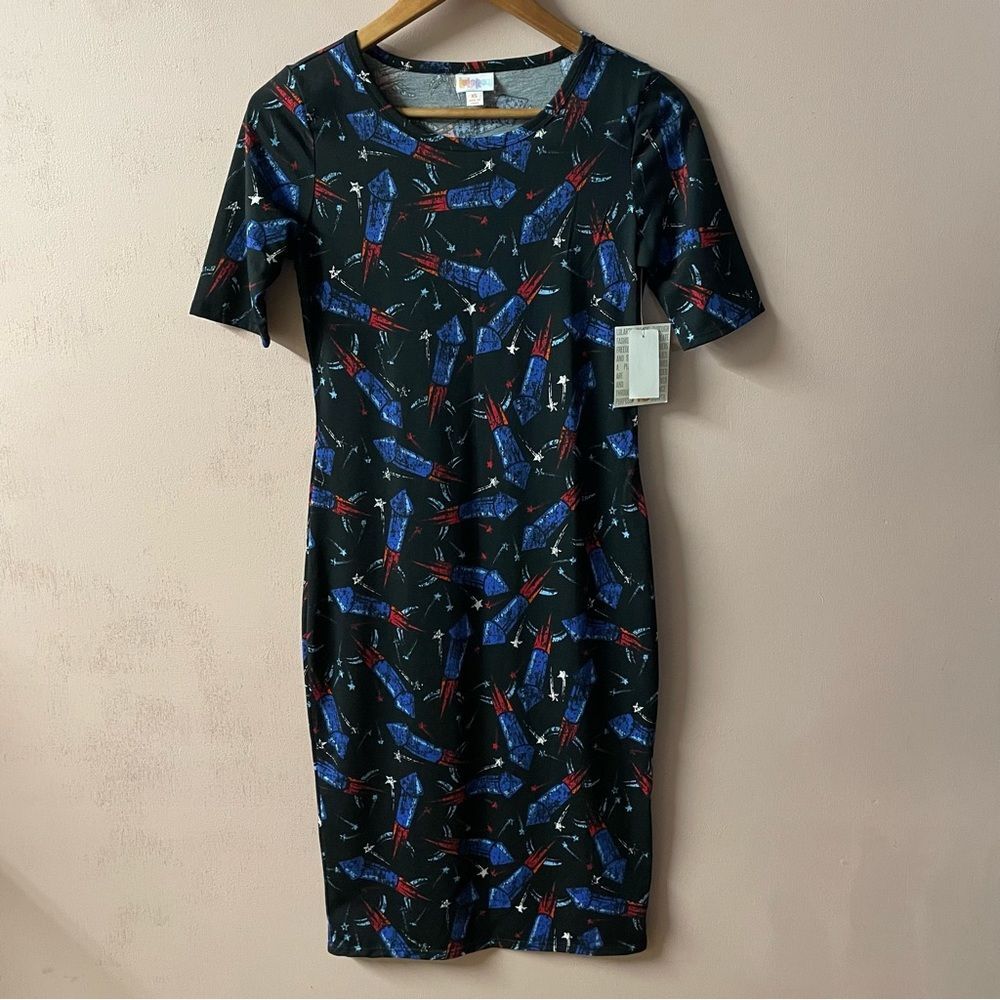 LulaRoe Black Rocket Print Bodycon Midi Dress Size XS NWT